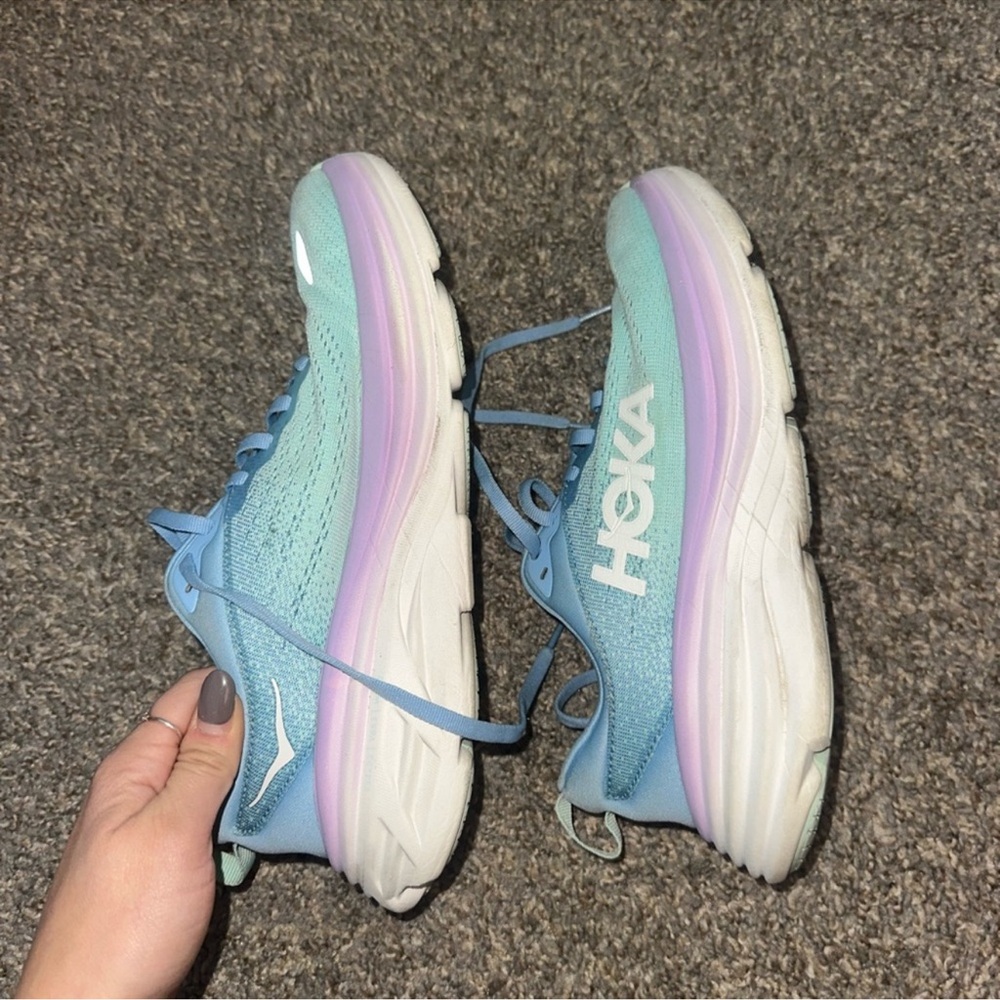 Hoka Light Blue and White Sneakers